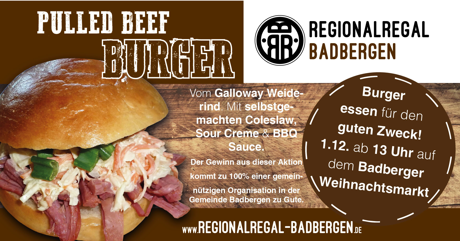 Burger essen für den guten Zweck - Badberger Weihnachtsmarkt 1.12.19 -  Pulled Beef Burger